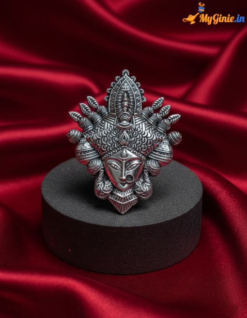 Beautiful Big Durga Face Design Ring in Oxidised Silver – MyGinie.in