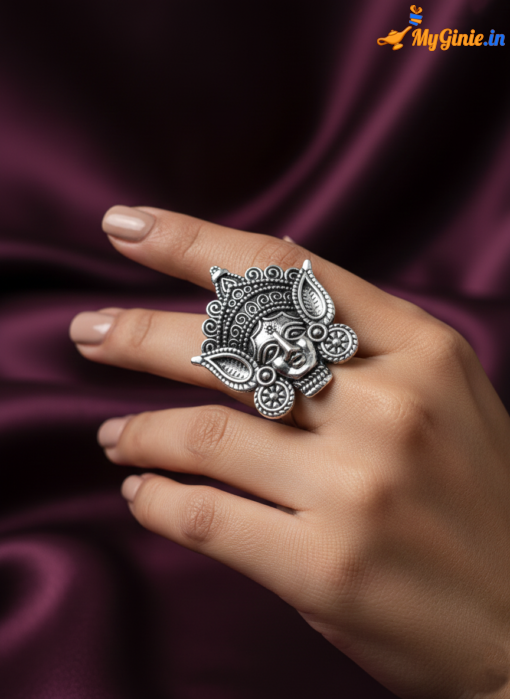 Big Durga Face Design Ring in Oxidised Silver for Girls Unique and ...
